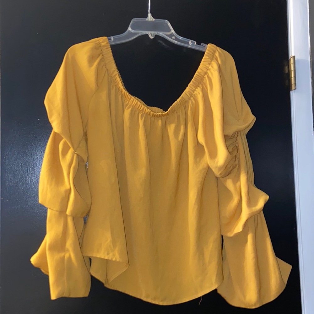 Mustard off shoulder ruffle top